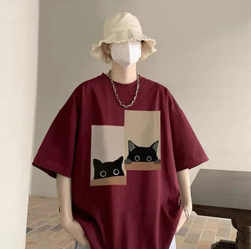 Graphic Printed Round Neck Drop Shoulder Oversized Cotton T-shirt