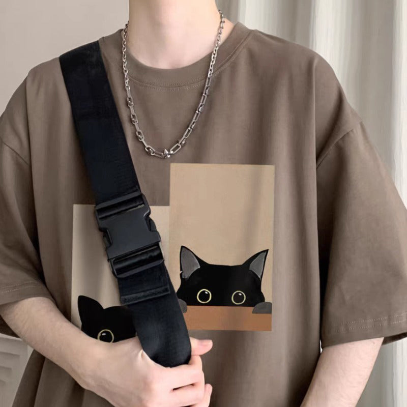 Graphic Round Neck Drop Shoulder Sleeves Printed T-shirt