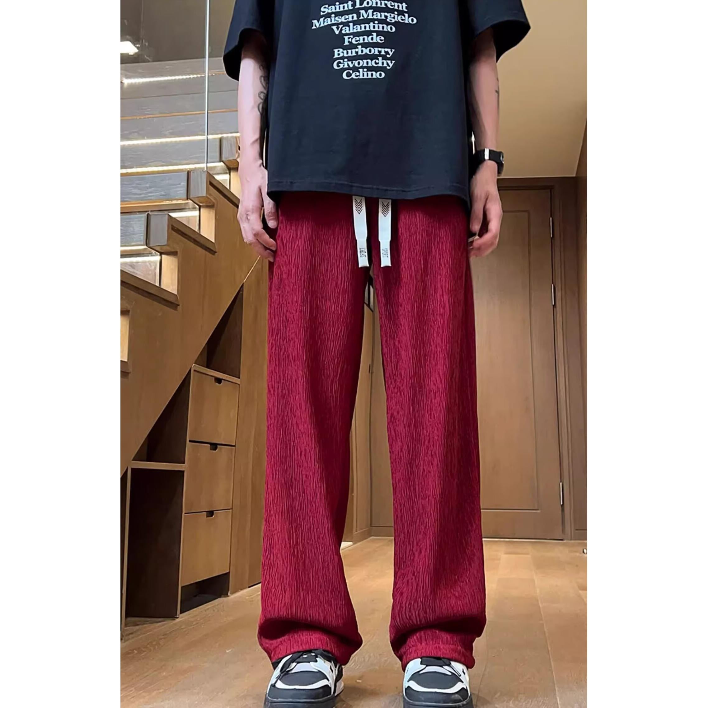 Men Easy Wash Mid-Rise Wide Leg Trousers