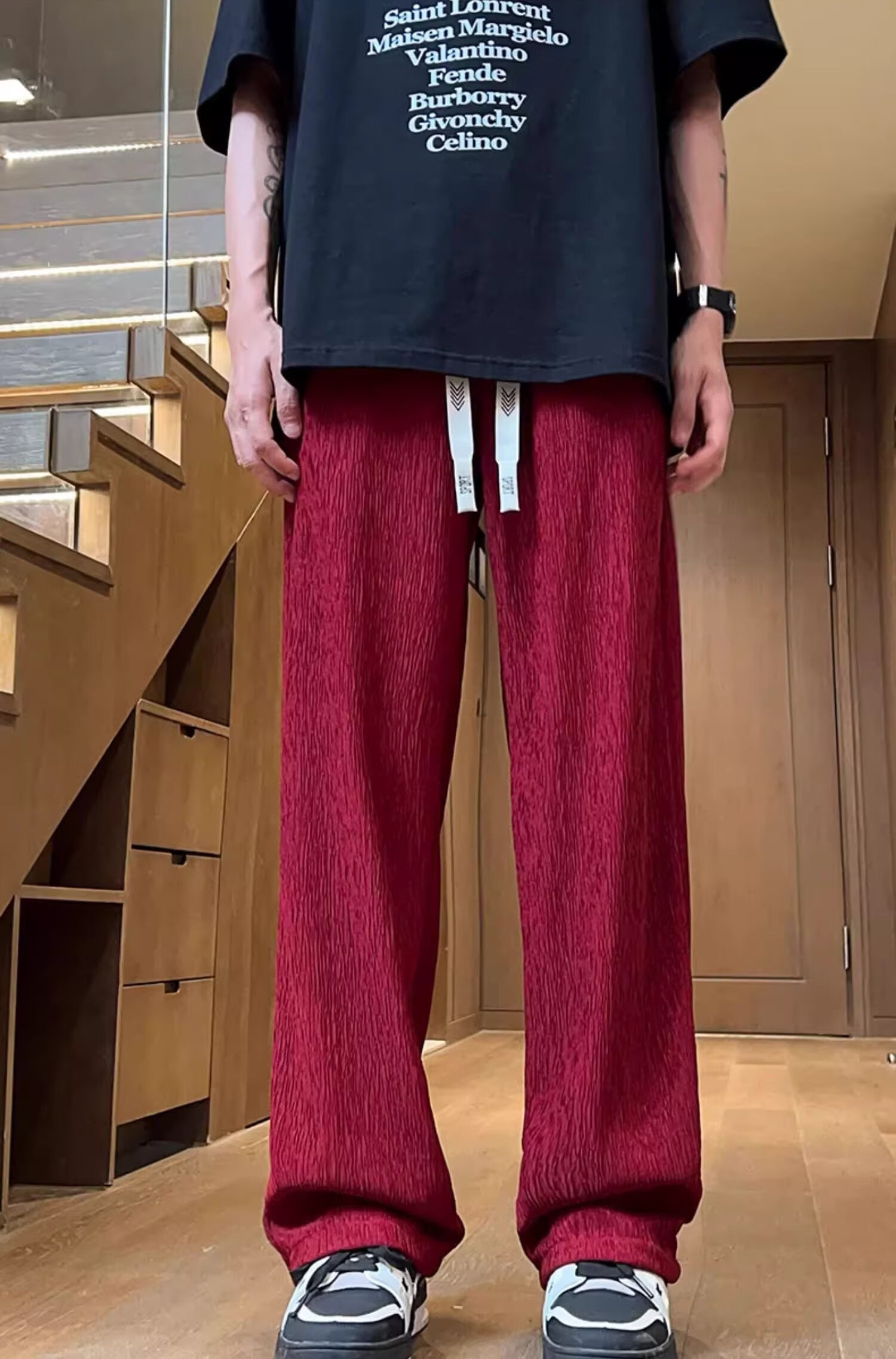 Men Easy Wash Mid-Rise Wide Leg Trousers