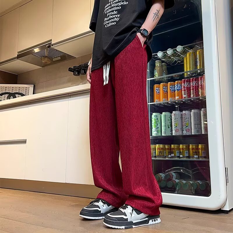 Men Easy Wash Mid-Rise Wide Leg Trousers