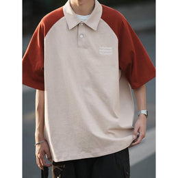 Men Polo Collar Raglan Sleeves T-shirt