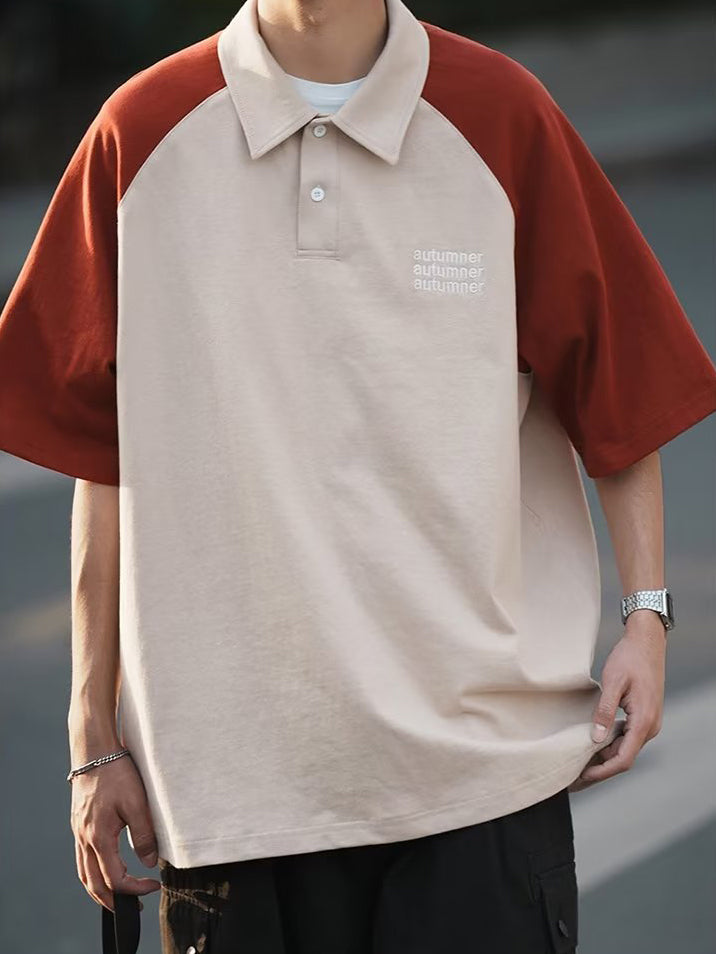 Men Polo Collar Raglan Sleeves T-shirt