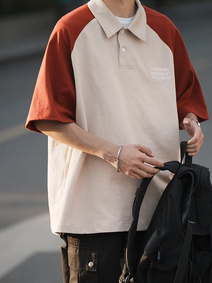 Men Polo Collar Raglan Sleeves T-shirt