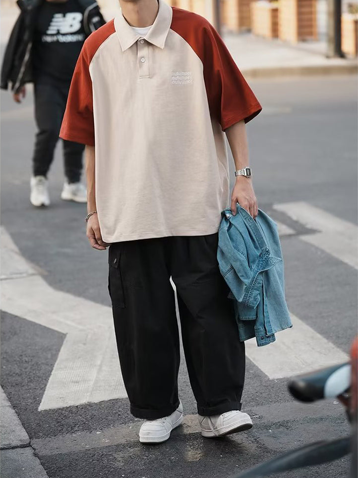 Men Polo Collar Raglan Sleeves T-shirt