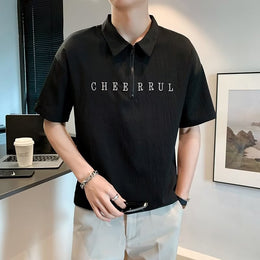 Men Typography Printed Polo Collar Relaxed Fit T-shirt