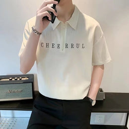 Men Typography Printed Polo Collar Relaxed Fit T-shirt