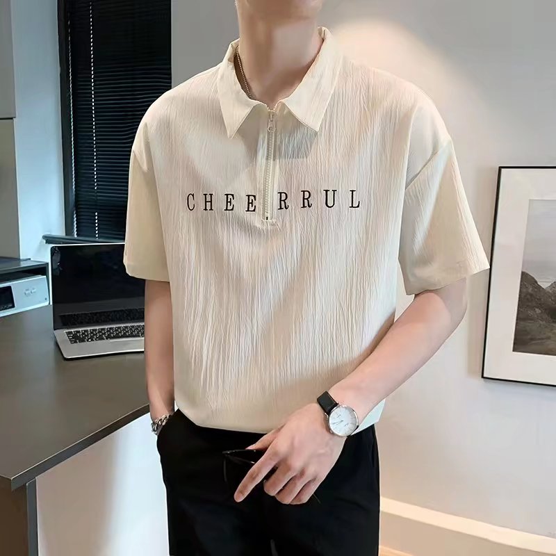 Men Typography Printed Polo Collar Relaxed Fit T-shirt