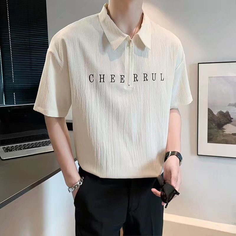 Men Typography Printed Polo Collar Relaxed Fit T-shirt
