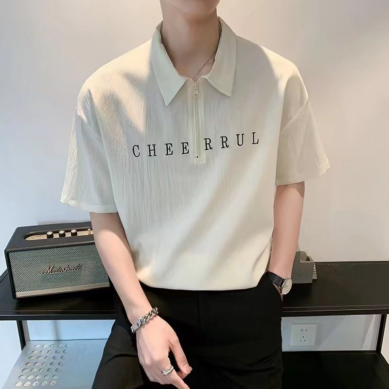 Men Typography Printed Polo Collar Relaxed Fit T-shirt
