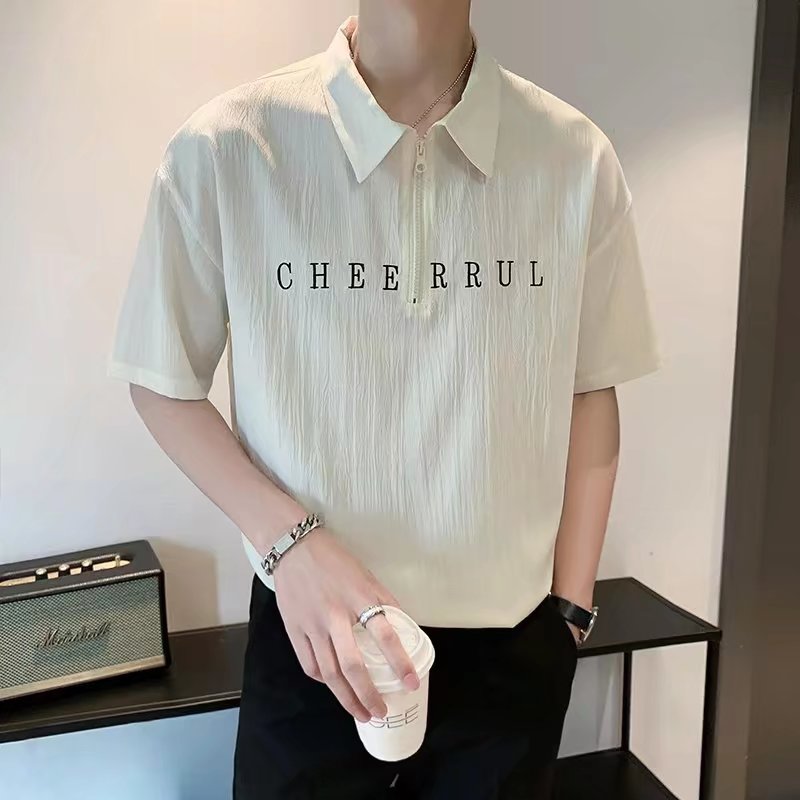Men Typography Printed Polo Collar Relaxed Fit T-shirt