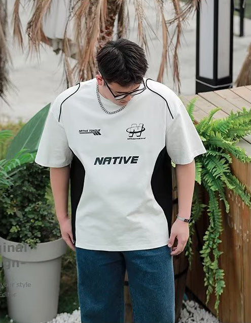 Typography Printed Round Neck Drop-Shoulder Sleeves Oversized T-shirt