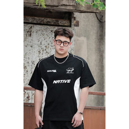 Typography Printed Round Neck Drop-Shoulder Sleeves Oversized T-shirt