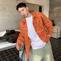 Orange Tartan Checks Relaxed Fit Casual Shirt