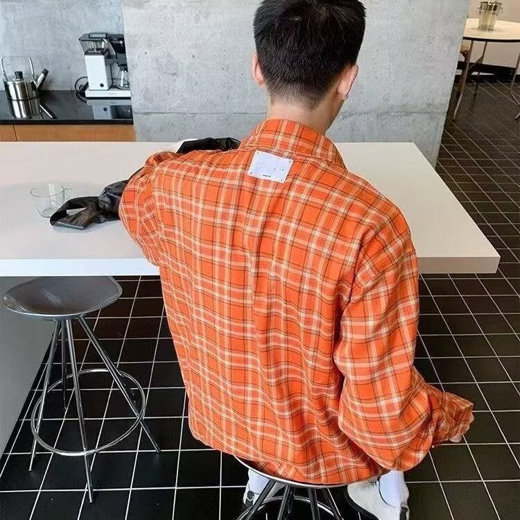Orange Tartan Checks Relaxed Fit Casual Shirt