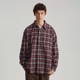 Men Windowpane Checked Spread Collar Casual Shirt