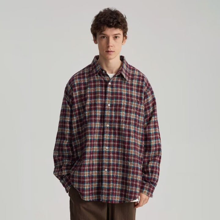 Men Windowpane Checked Spread Collar Casual Shirt