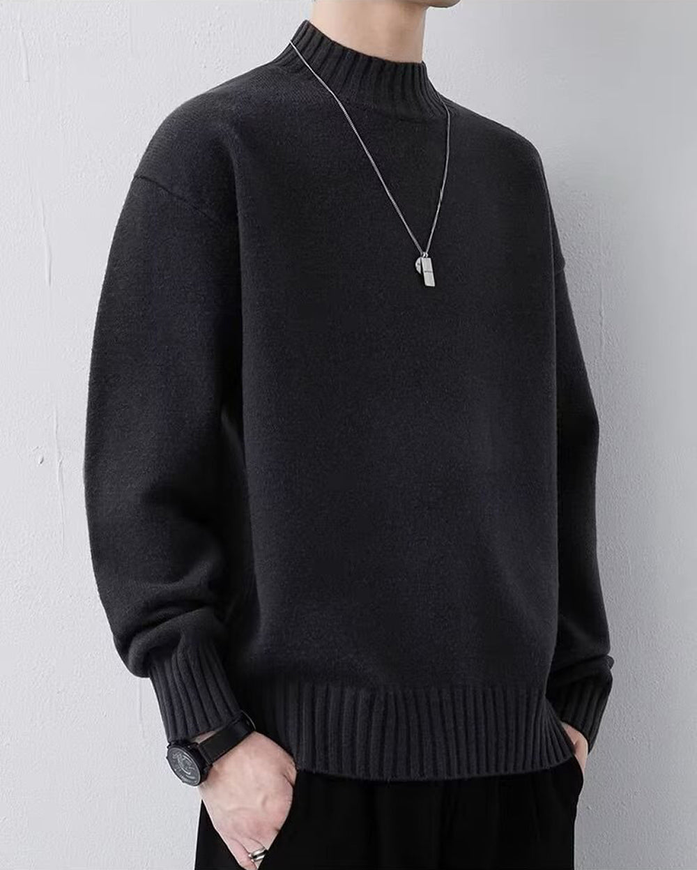 Men Turtle Neck Ribbed Pullover