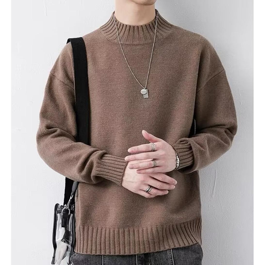 Men Self Design Mock Collar Pullover