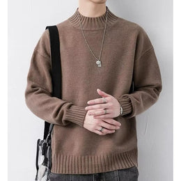 Men Self Design Mock Collar Pullover