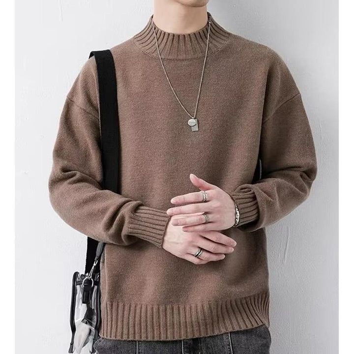 Men Self Design Mock Collar Pullover