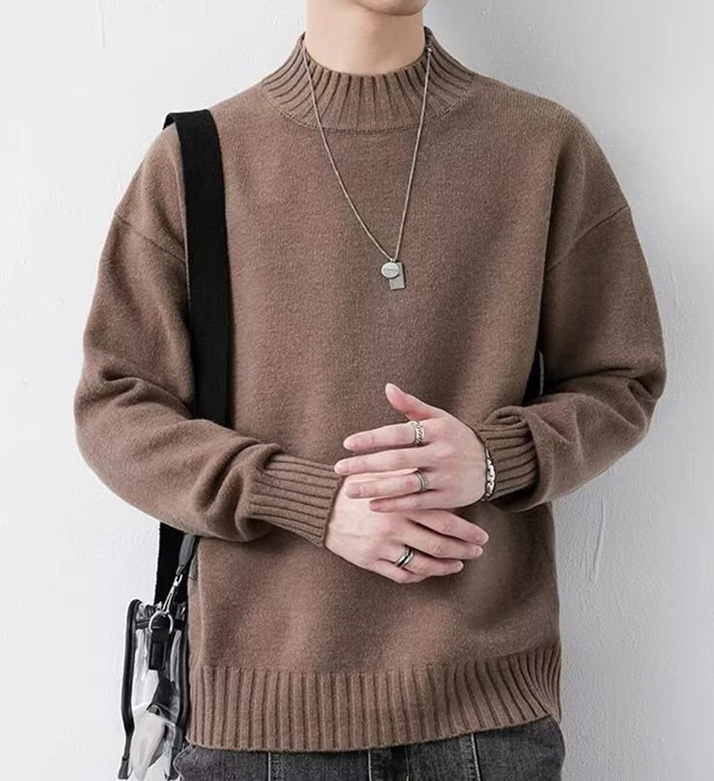 Men Self Design Mock Collar Pullover