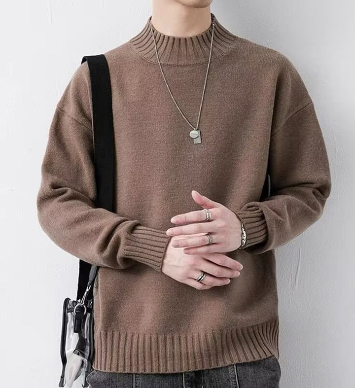 Men Self Design Mock Collar Pullover