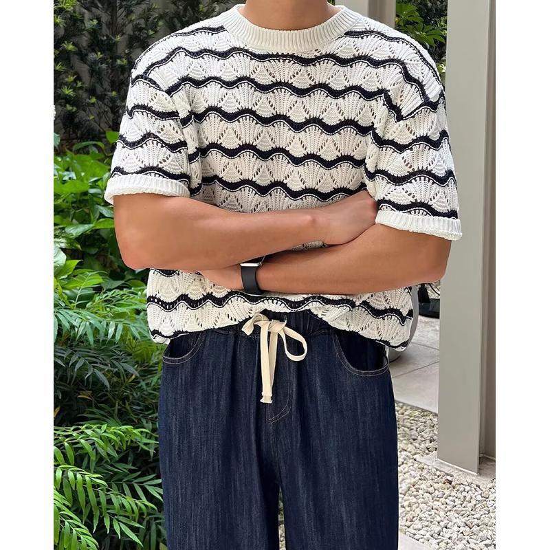 Men Self  Design Raw Edge T-shirt