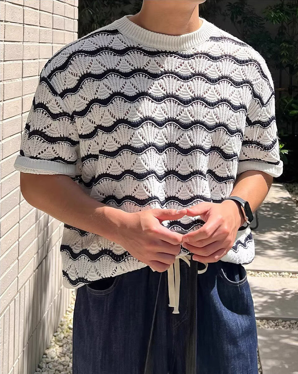 Men Self  Design Raw Edge T-shirt