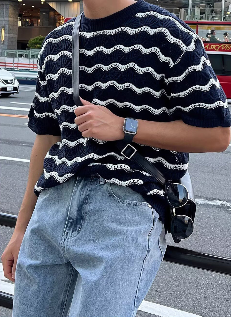 Printed Raw Edge Round neck T-shirt