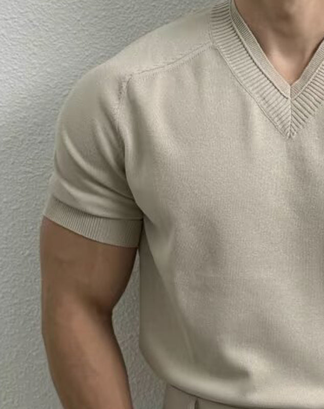 Solid V-Neck Muscle Fit Short Sleeves T-shirt