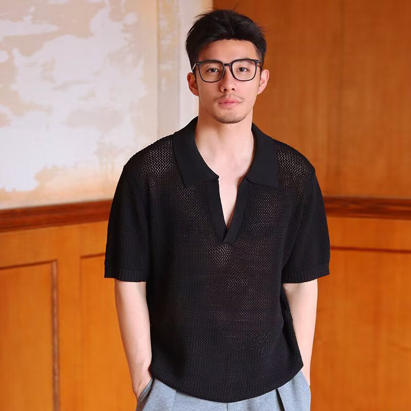 Self Design Polo Collar Regular Fit Short Sleeves T-shirt