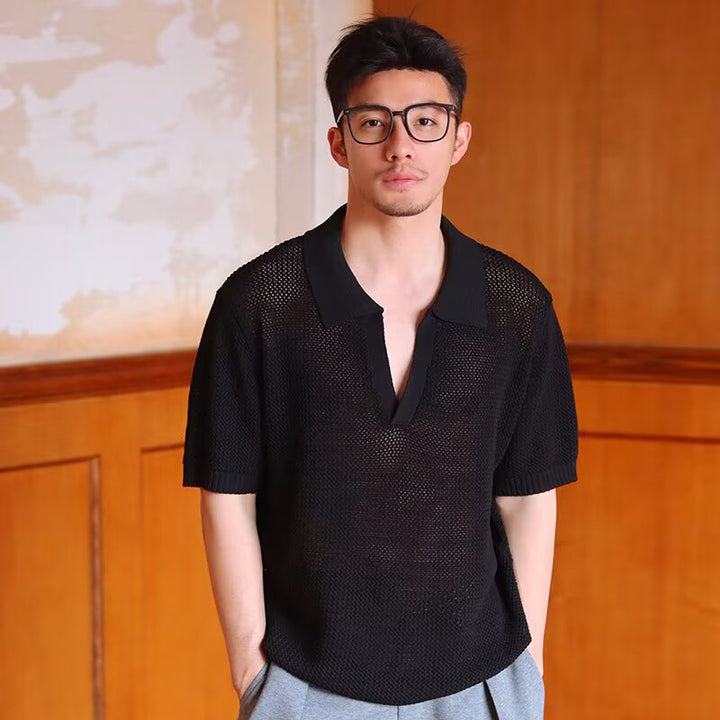 Self Design Polo Collar Regular Fit Short Sleeves T-shirt