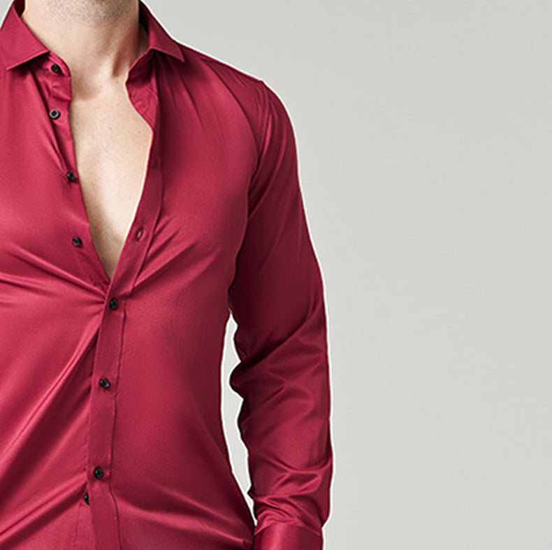 Men Slim Fit Solid Spread Collar Cotton Casual Shirt