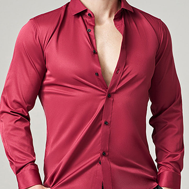 Men Slim Fit Solid Spread Collar Cotton Casual Shirt