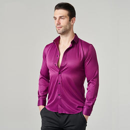 Men Slim Fit Solid Spread Collar Cotton Casual Shirt