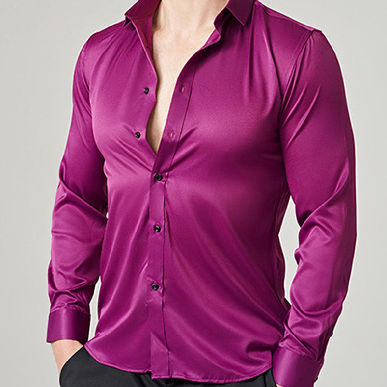 Men Slim Fit Solid Spread Collar Cotton Casual Shirt