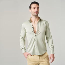 Men Slim Fit Solid Spread Collar Cotton Casual Shirt