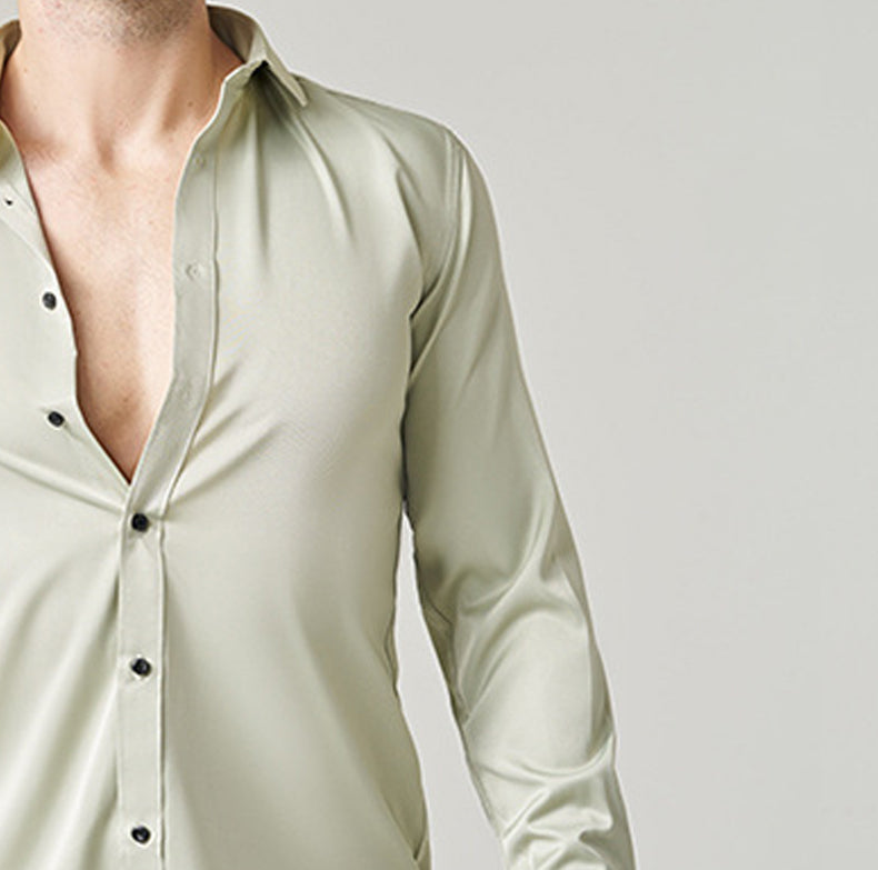 Men Slim Fit Solid Spread Collar Cotton Casual Shirt