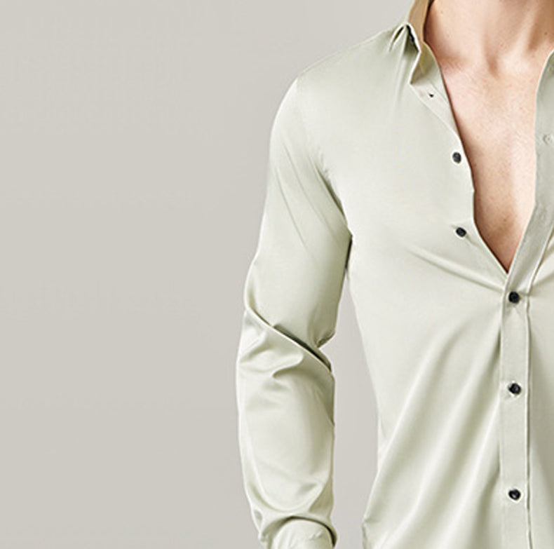 Men Slim Fit Solid Spread Collar Cotton Casual Shirt