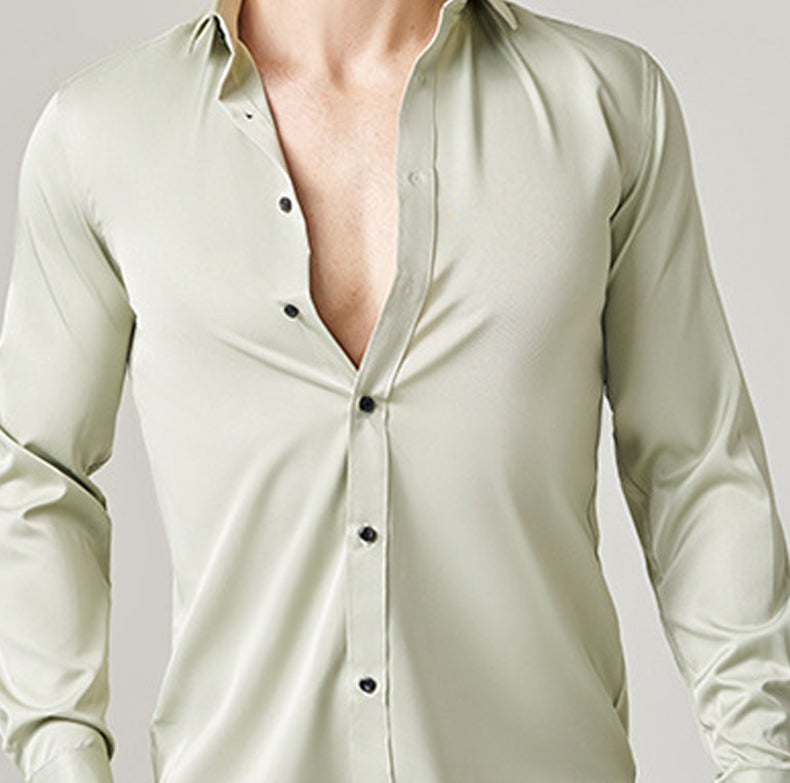 Men Slim Fit Solid Spread Collar Cotton Casual Shirt
