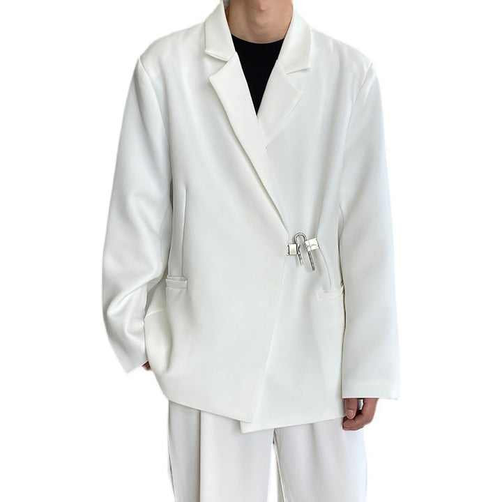 Men Spread Collar Solid Casual Tailored Jacket