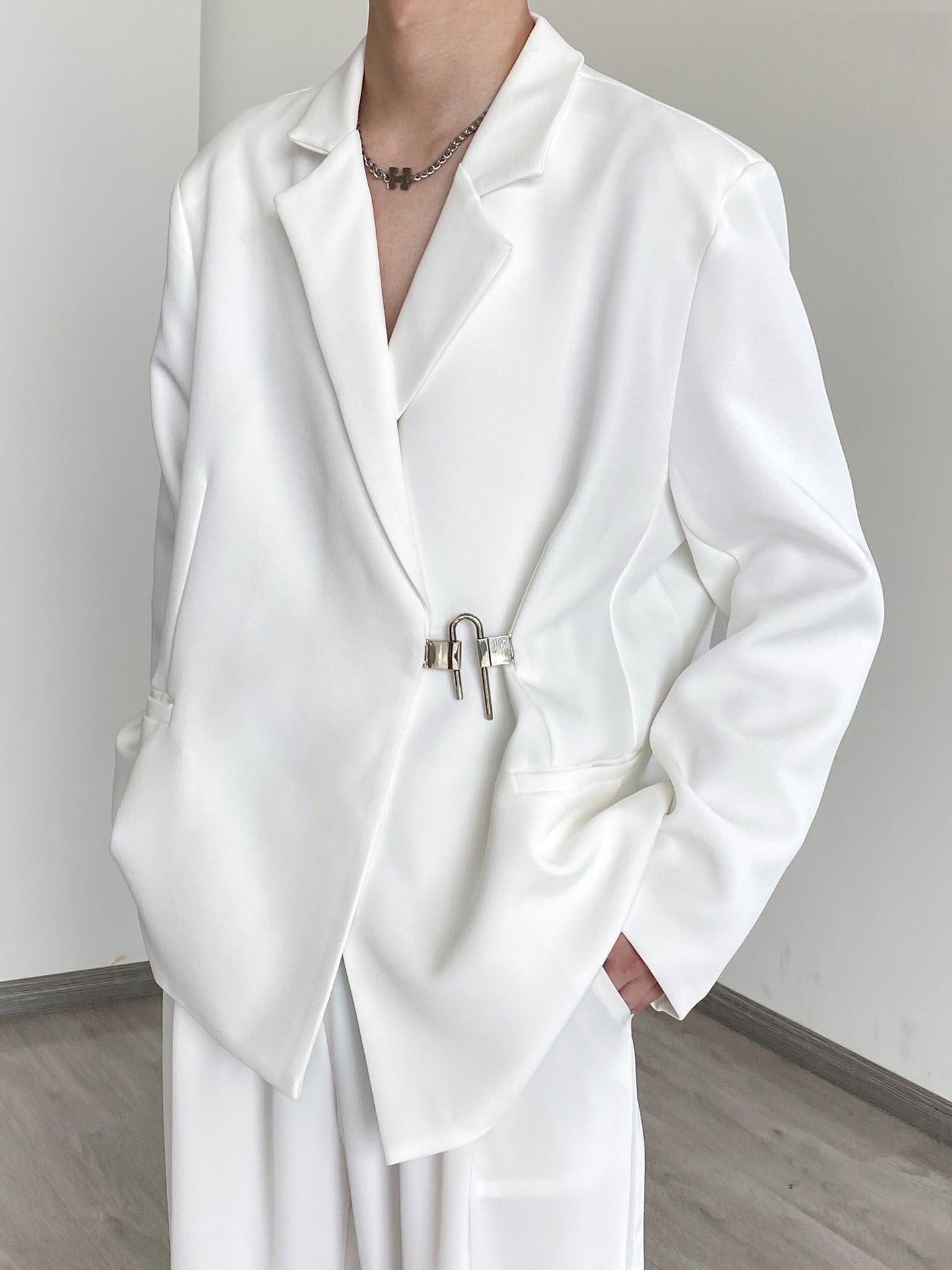 Men Spread Collar Solid Casual Tailored Jacket