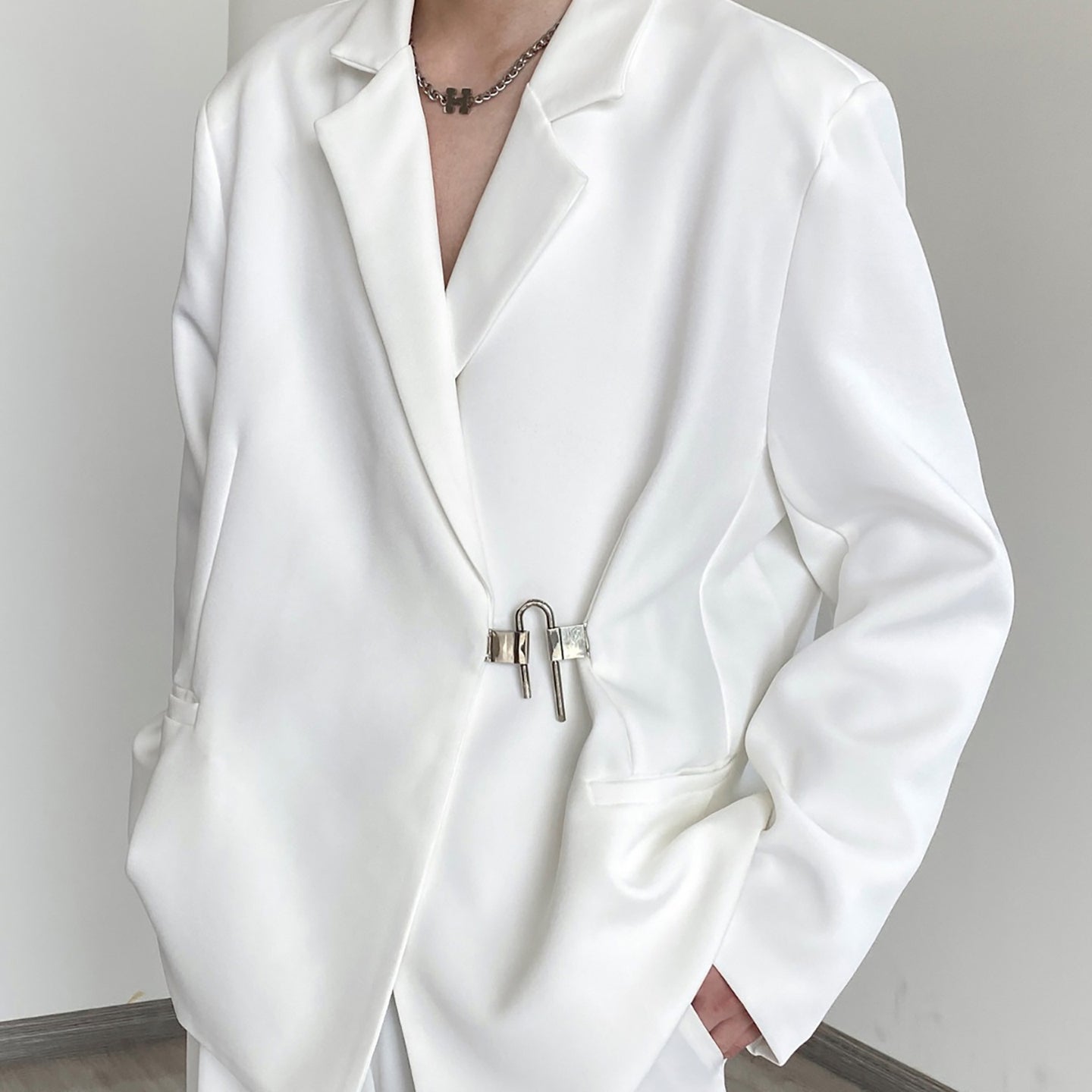 Men Spread Collar Solid Casual Tailored Jacket