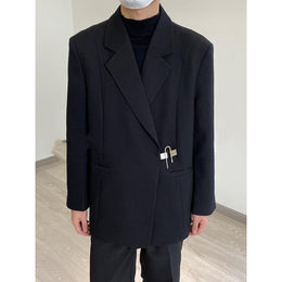 Men Lapel Collar Solid Formal Tailored Jacket