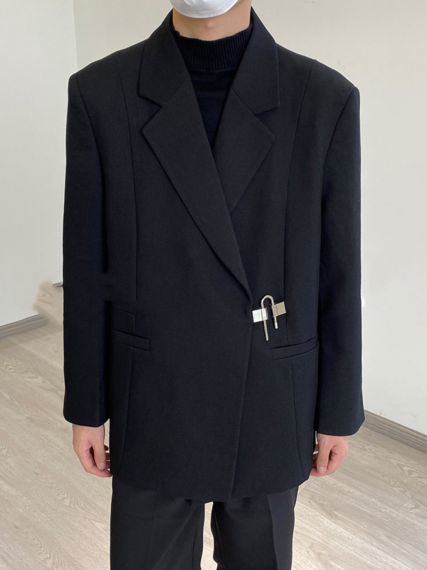 Men Lapel Collar Solid Formal Tailored Jacket