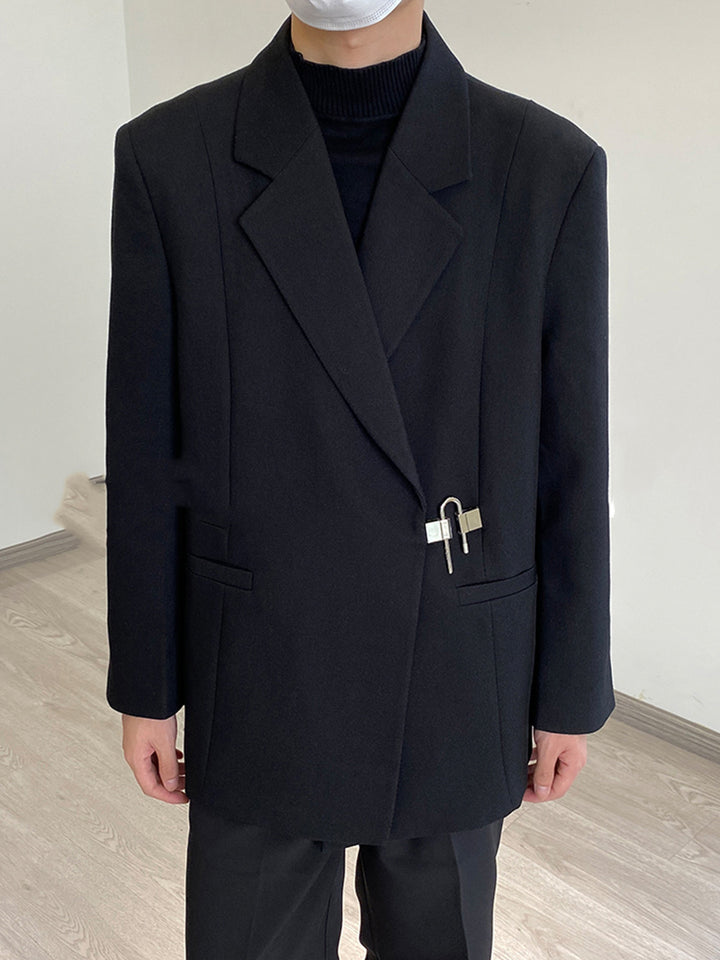 Men Lapel Collar Solid Formal Tailored Jacket