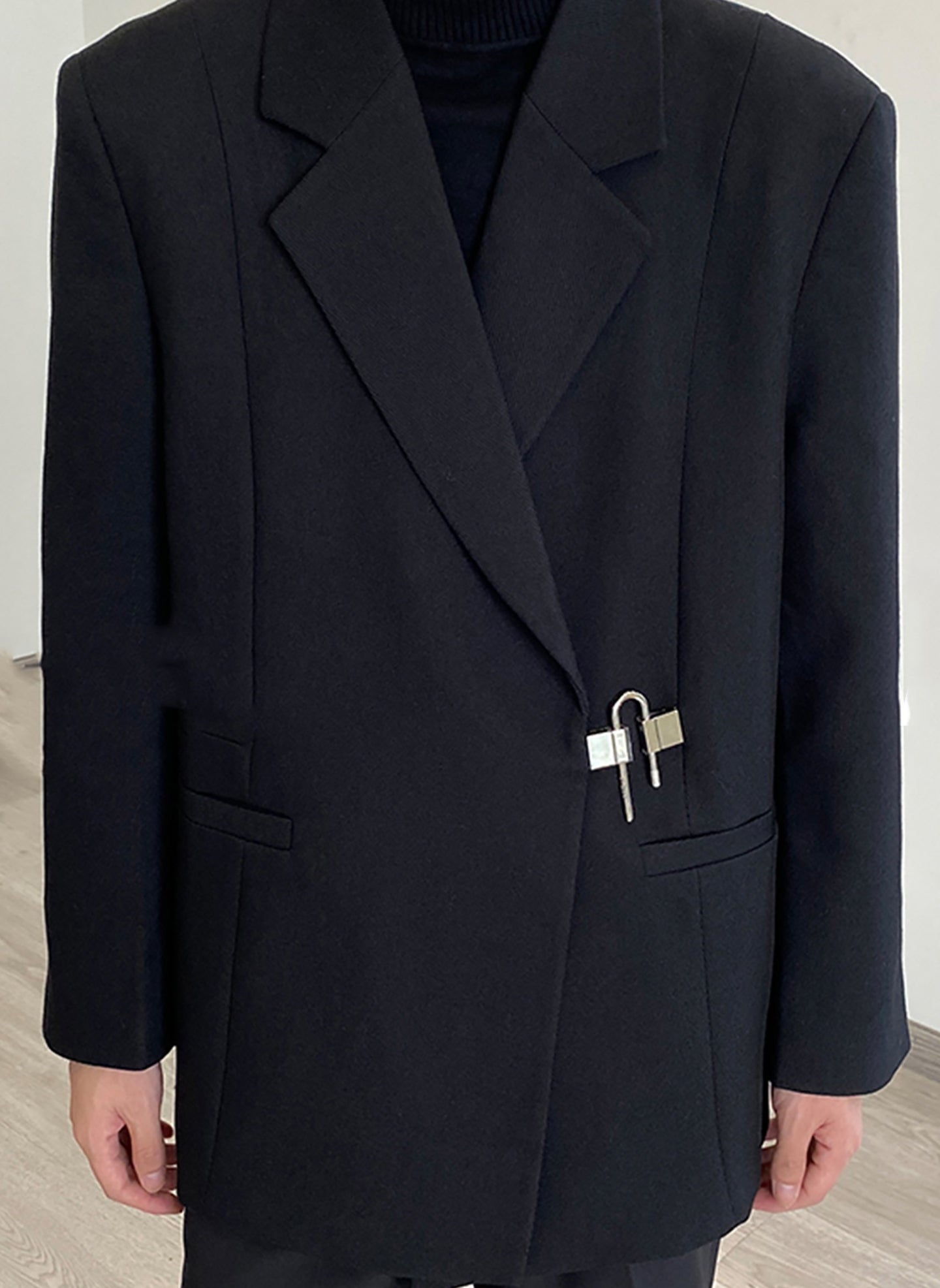 Men Lapel Collar Solid Formal Tailored Jacket