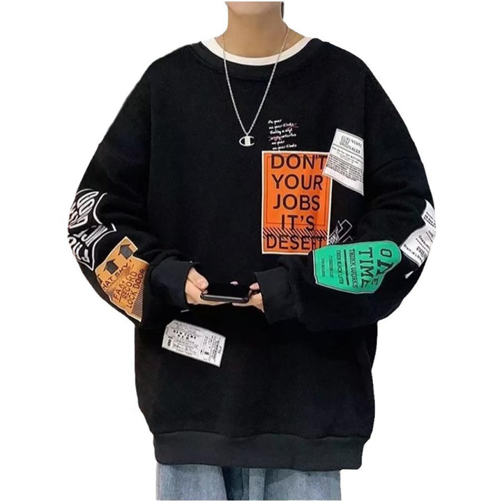 Men Typography Printed Round Neck Pullover Sweatshirt