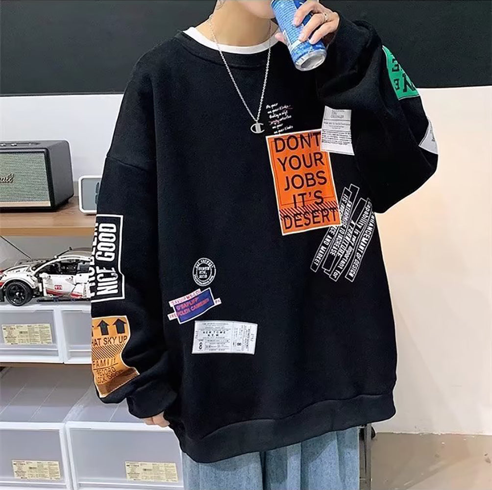 Men Typography Printed Round Neck Pullover Sweatshirt